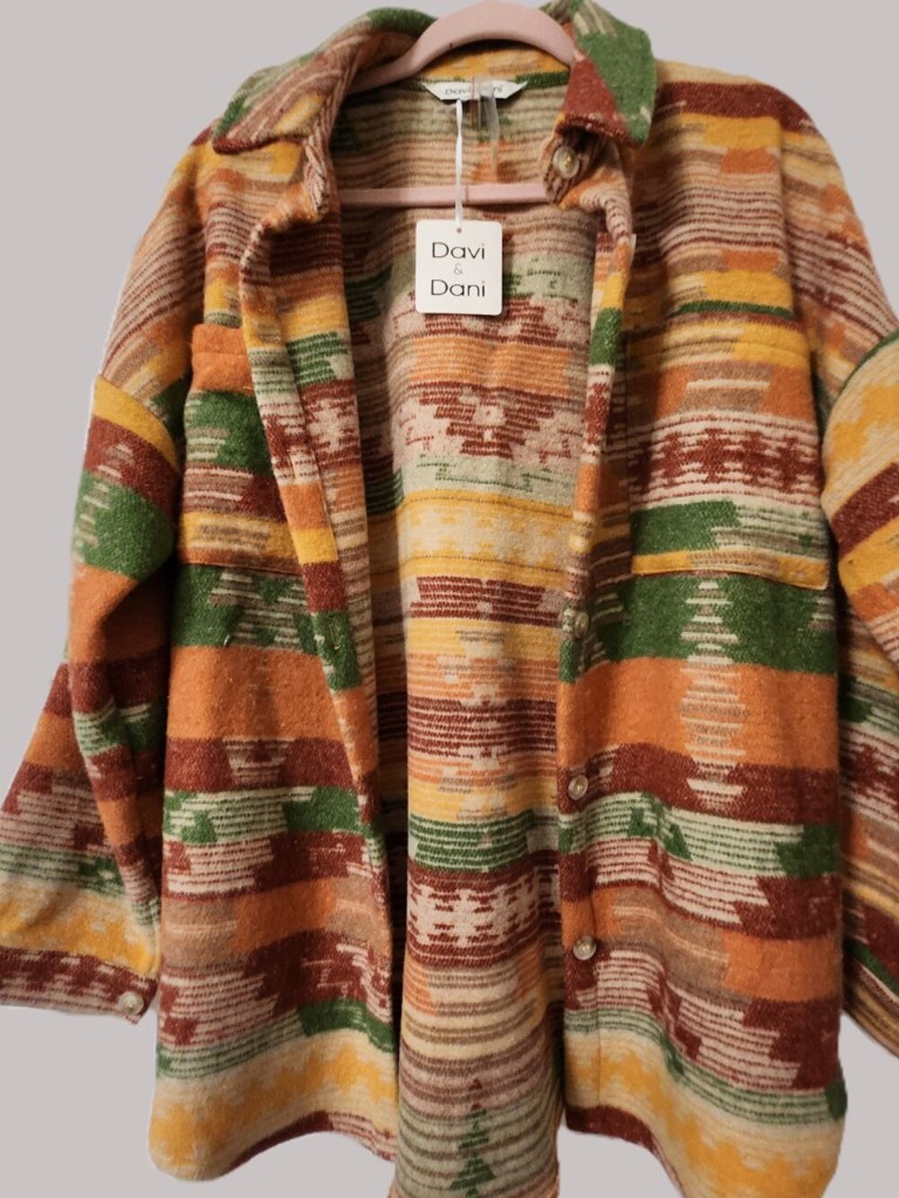 NWT Davi & Dani oversized Southwestern print shacket in size Small. - Picture 2 of 12